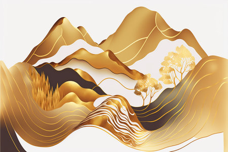 Abstract mountain and golden line arts background, creative digital paintingの写真素材