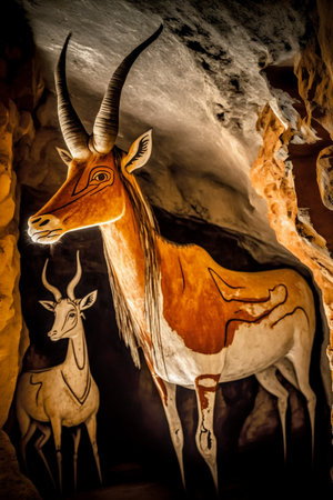 Ancient cave painting, digital painting artworkの写真素材