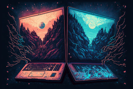 Duo gaming laptop, digital painting artwork