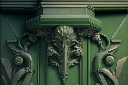 Classical style carved metal wall and statue, digital painting artwork, 3D rendering