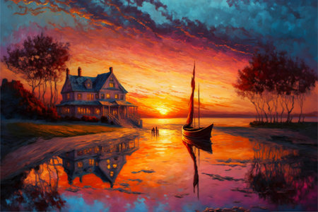 Sunset camcorder effect style , creative digital paintingの写真素材