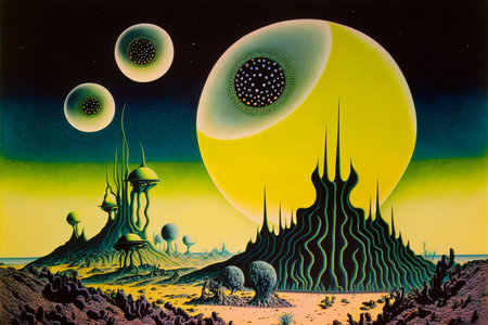 Alien planet with moons, creative digital painting