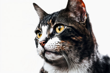 Cat portrait on white clean background, creative digital painting