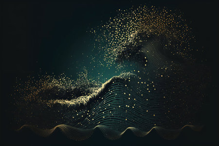 Abstract background with flowing particles dynamic, creative digital paintingの写真素材