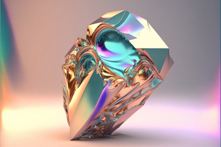 Abstract iridescent shape, digital illustration painting artwork, 3D renderingの写真素材