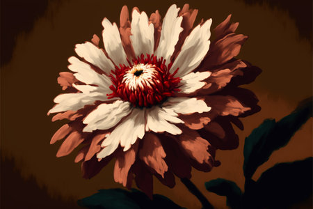 Digital illustration of a white and red flower painting, vintage styleの写真素材