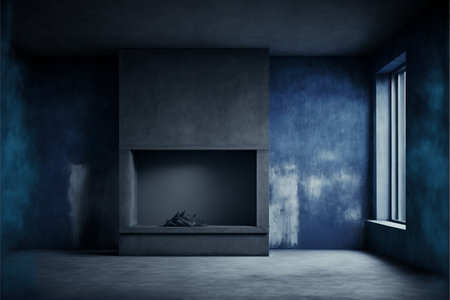 Empty dark blue abstract cement wall and studio room, creative digital illustration paintingの写真素材