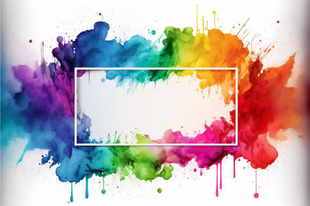 Rainbow watercolor frame background, digital illustration paintingの写真素材
