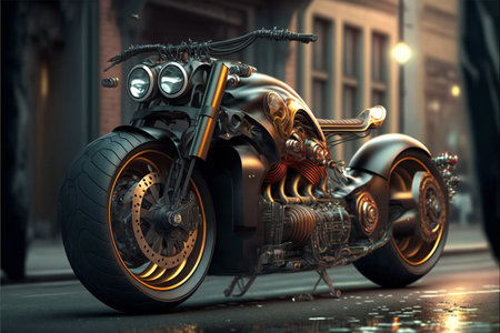 Modern motorcycle, creative digital illustration painting, 3D illustrationの写真素材