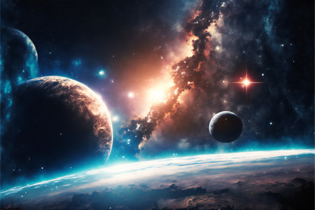 Space scene in the galaxy panorama univer, creative digital illustration painting