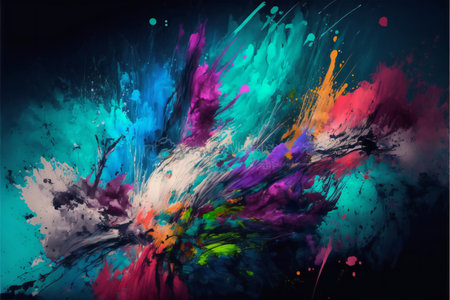 Splashes of multicolor paint, creative digital illustration paintingの写真素材