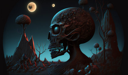 Alien statue with human form from another planet, digital illustration painting