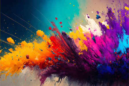 Splashes of multicolor paint, digital illustration painting artworkの写真素材