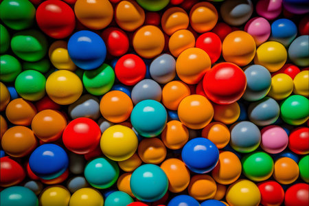 Colorful balls in pool, creative digital illustration painting, majestic landscape background