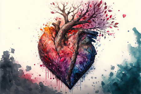 Colorful heart, digital illustration painting artwork, oil canvas painting styleの写真素材