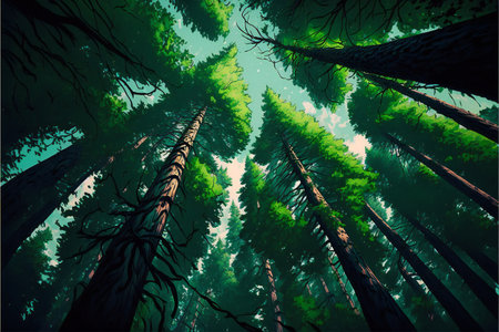 The green tops of trees, creative digital illustration painting