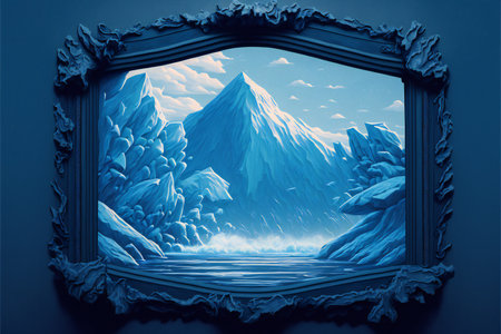 Blue mountains landscape, digital illustration painting