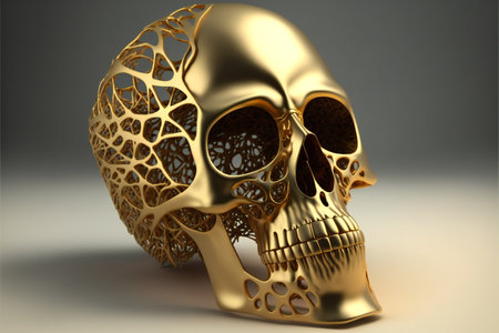 Skull gold mask, creative digital illustration painting, 3D illustration