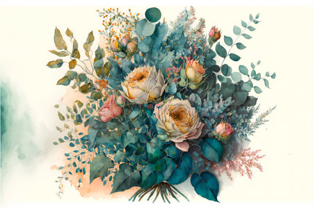 Watercolor floral bouquet, creative digital illustration painting, vintage styleの写真素材