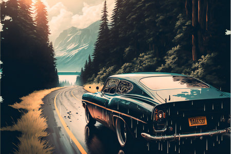 Summer drive, creative digital illustration painting, vintage styleの写真素材