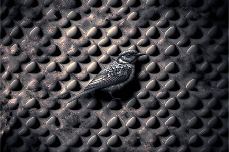 Bird metal textured, digital illustration painting, abstract backgroundの写真素材