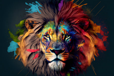 Colorful Lion head painting, creative digital illustration paintingの写真素材