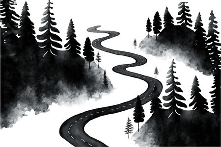 The blank black winding road, digital illustration paintingの写真素材