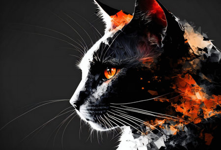 Abstract background with a cat, creative digital illustration painting