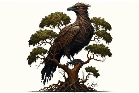 Huge mythic bird perched, digital illustration painting artwork