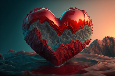 Red heart, digital illustration painting artwork, 3d rendering