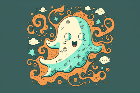 Little ghost, cartoon style graphic doodle sketch, digital illustration painting artworkの写真素材