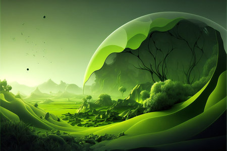 Abstract green landscape wallpaper, scenery backgroundの写真素材