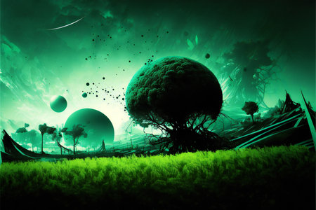 Abstract green landscape wallpaper, scenery backgroundの写真素材