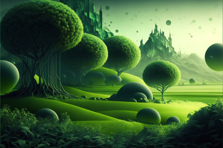 Abstract green landscape wallpaper, scenery backgroundの写真素材