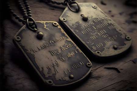 Old military dog tags, digital illustration painting artworkの写真素材