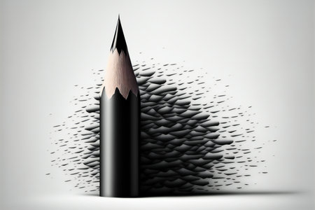 Black pencil on white background with soft shadow, abstract backgroundの写真素材