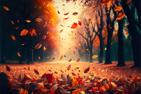 Beautiful autumn landscape with colorful foliage, scenery background
