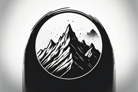 A line art icon of a mountain, creative digital illustration painting