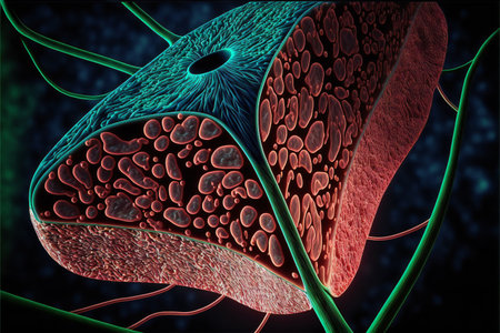 Tissue of liver under the microscope, creative digital illustration painting
