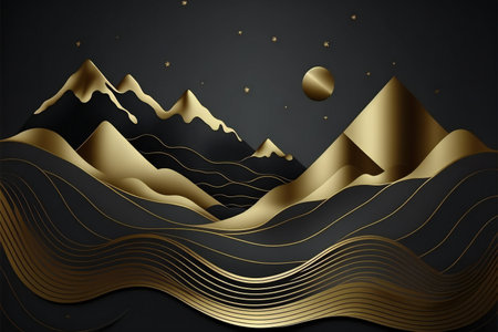 Landscape wallpaper design with golden mountain line, abstract backgroundの写真素材
