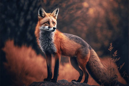 Red fox, creative digital illustration, animals, wildlifeの写真素材