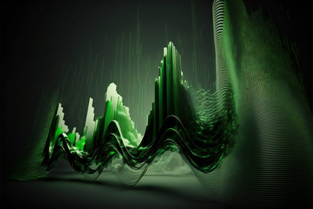 Sound wave and audio technology concept green future, technology, retroの写真素材