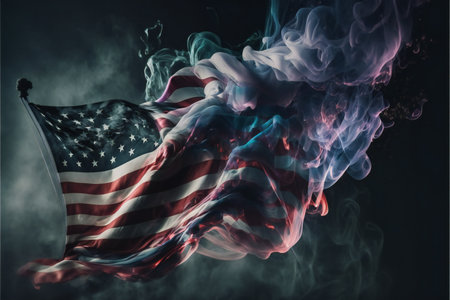 Flag in flowing smoke, creative digital illustration, industries, militaryの写真素材