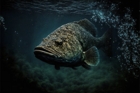 Grouper fish in dark waters, abstract background, animals, marine lifeの素材 [FY310199206714]