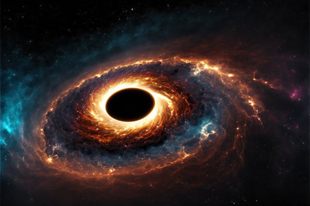 Black hole galaxy absorbing light, abstract, planetariumの写真素材