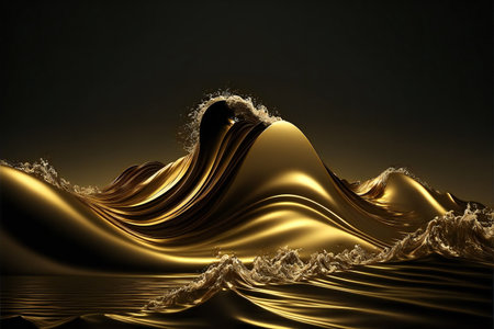 Gold wave motion, digital illustration painting, abstract, backgroundsの写真素材