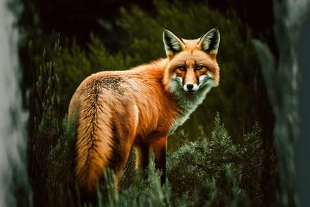 A wild life scene of red fox, digital illustration painting, animals, wildlife