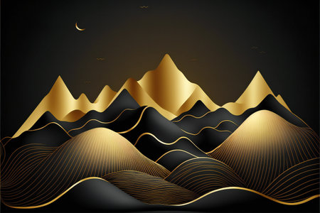 Landscape wallpaper design with golden mountain line, nature, mountainsの写真素材