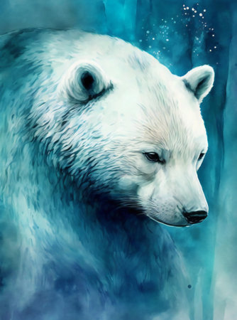 Polar bear painting, creative digital illustration, animals, wildlifeの写真素材