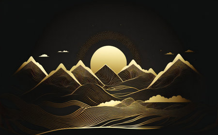 Landscape wallpaper design with golden mountain, nature, mountainsの写真素材